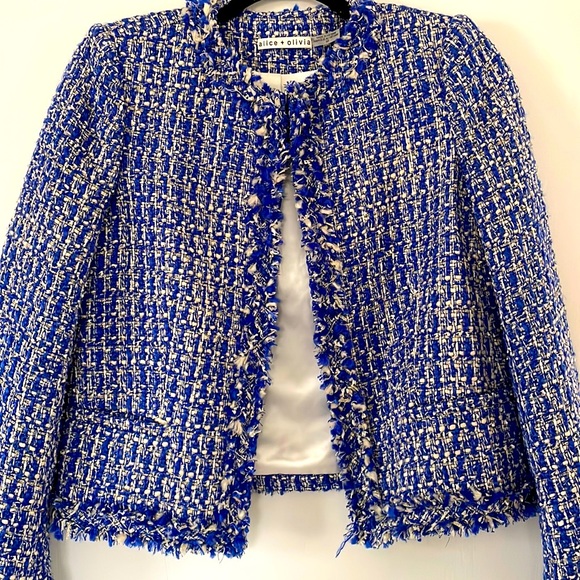 Alice + Olivia Jackets & Blazers - Alice + Olivia Blue and White Tweed Blazer